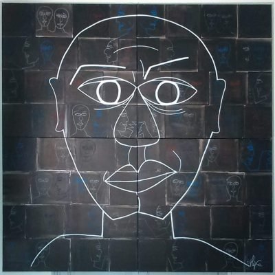 Série toi aux cent visages, Acrylique sur Toile, 240x240 cm, 4 tableaux de 120cm x 120cm